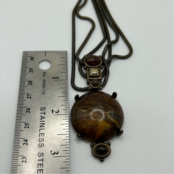 Bohemian Brown Swirl Faux Stone MultiStrand Pendant Necklace Egyptian Unique - Picture 8 of 10